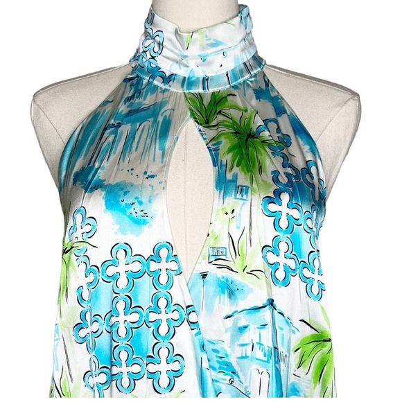 Lilly Pulitzer silk Blue Belle Antoinette halter top, tropical print size 2 - Picture 2 of 11
